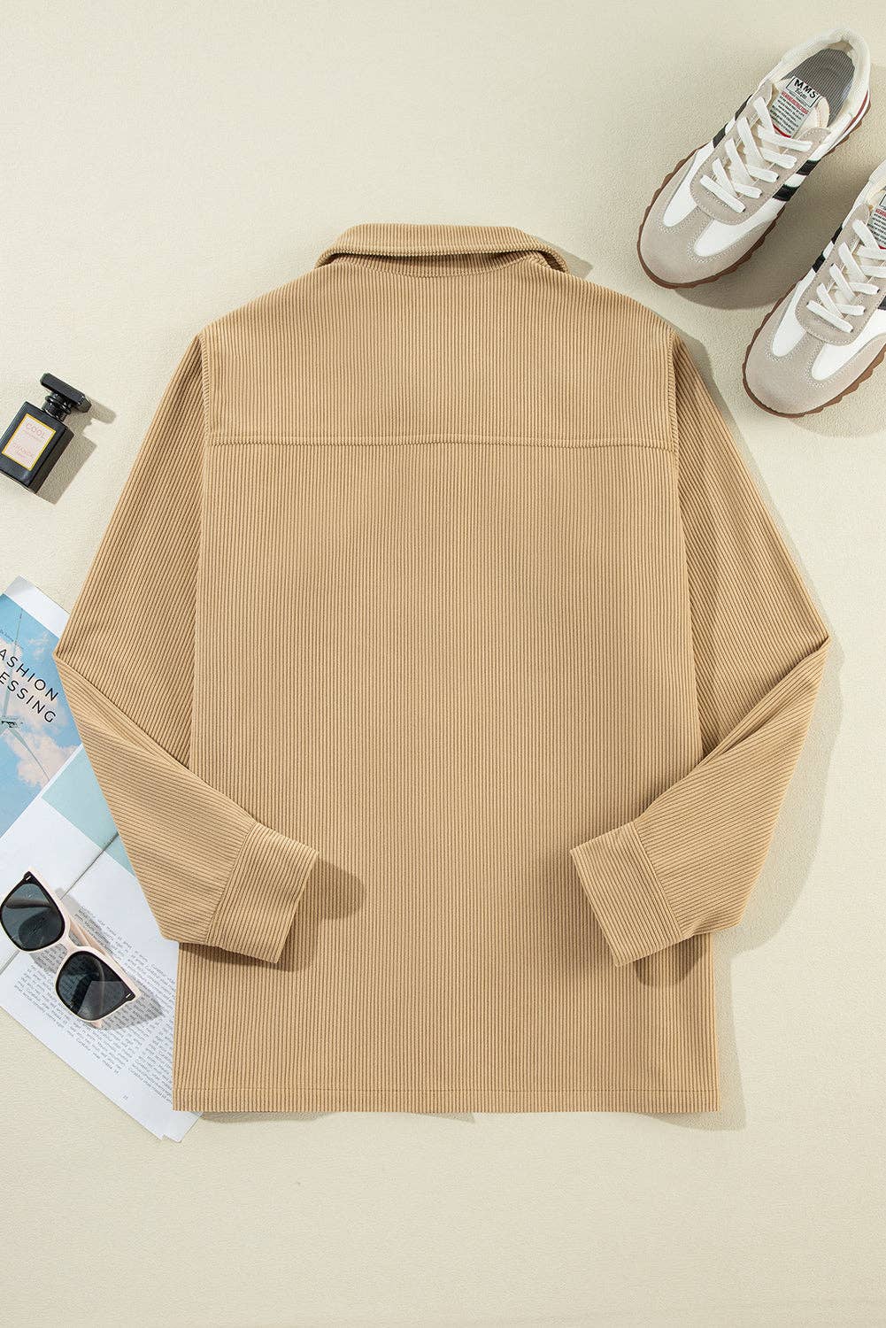 Frilled Flap Corduroy Shacket