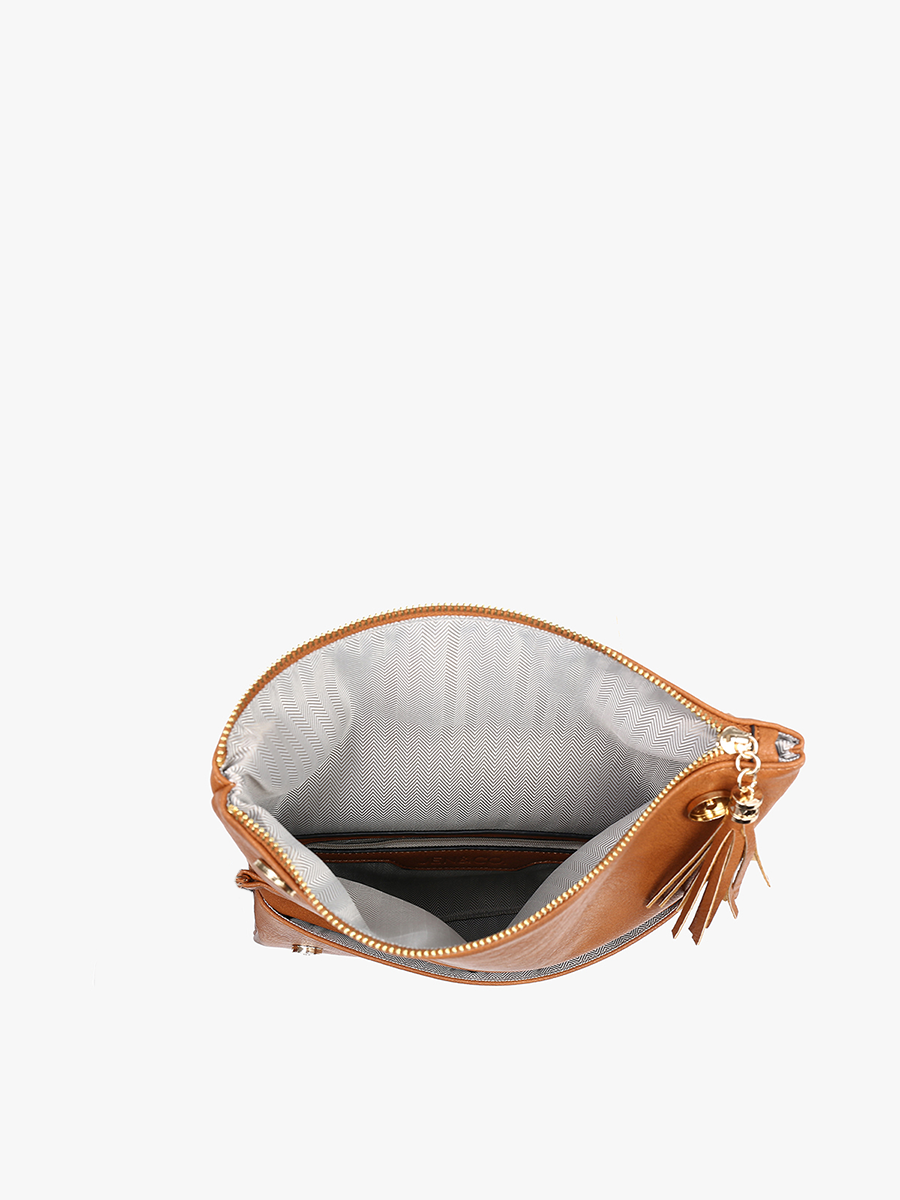 Isadora Dist. Whipstitch Crossbody w/ Tassel Zip: Grey