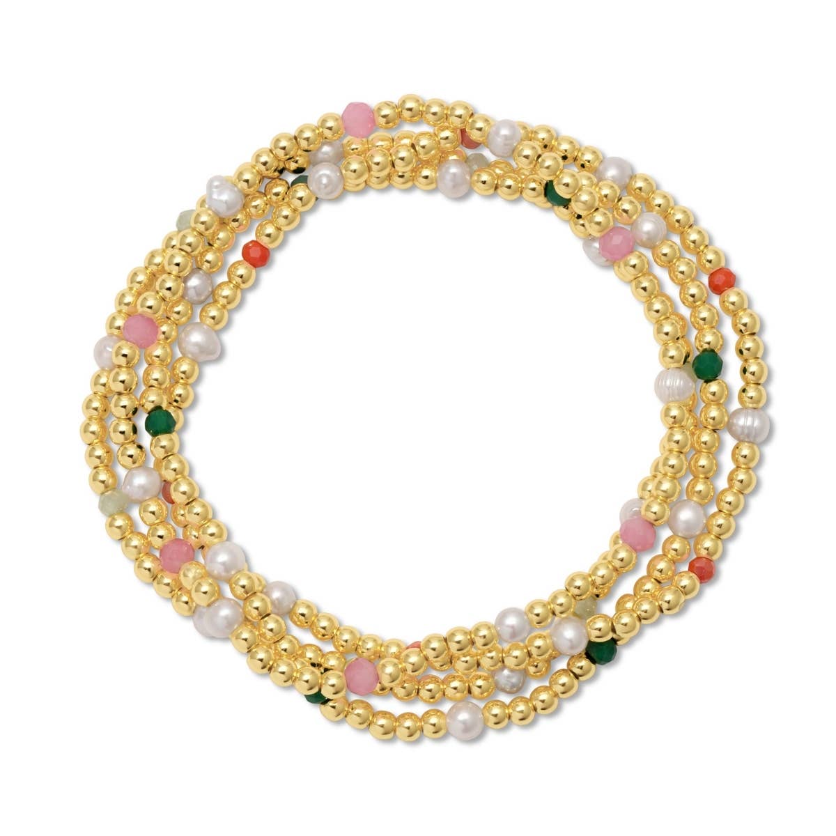 3mm Beaded Stretch Bracelet with Pearls and Crystals: Blues