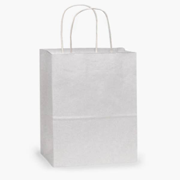 Nashville Wraps - White Kraft Retail Paper Shopping Bags: 100 Pack / Junior 8x5x8"