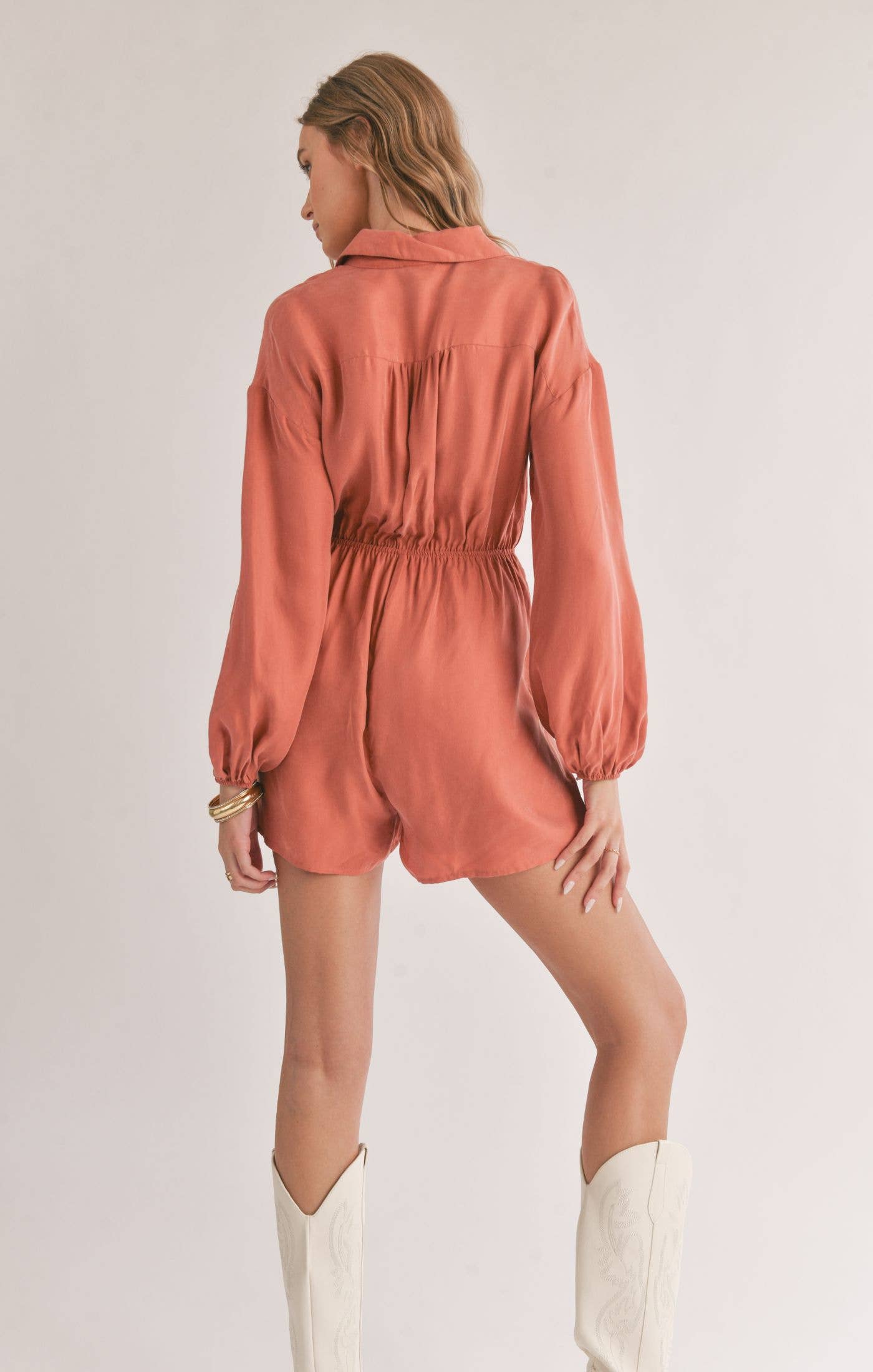 Dunes Shirt Romper: Rust