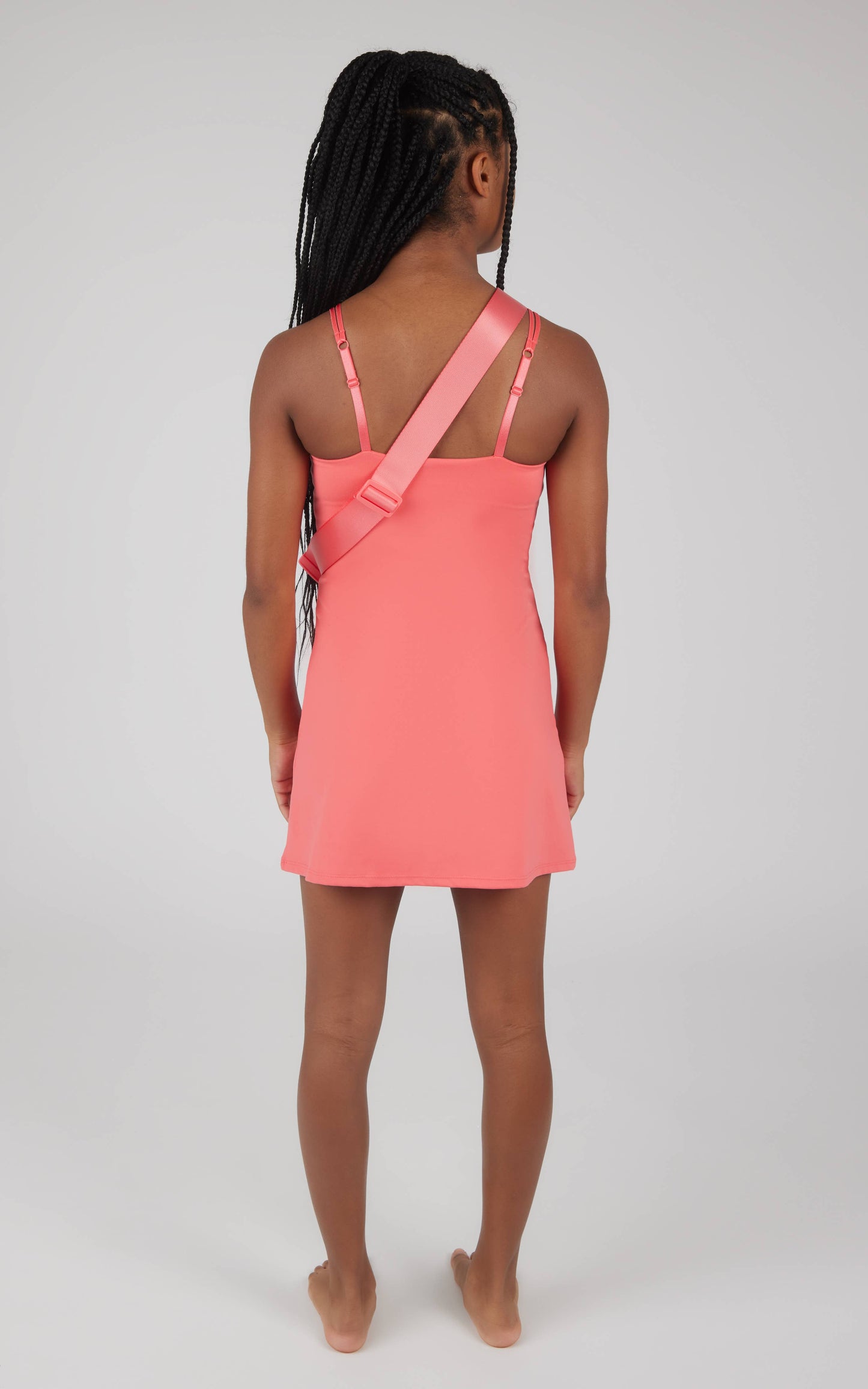 Girls Lux Tennis Dress with Inner Bra and Fanny Bag - Set: CALYPSO CORAL/LOVING LEOPARD CALYPSO CORAL