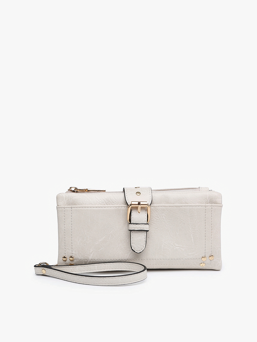 Cadence Buckle Wallet/Clutch w/ Zip Top: Off White