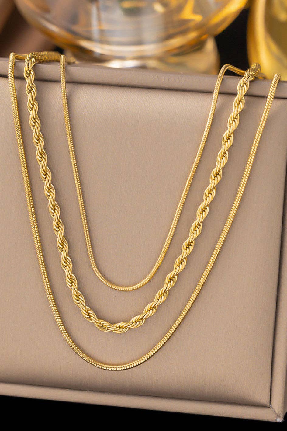 18K Gold Plated Waterproof Stainless Steel Layered Chain Necklace