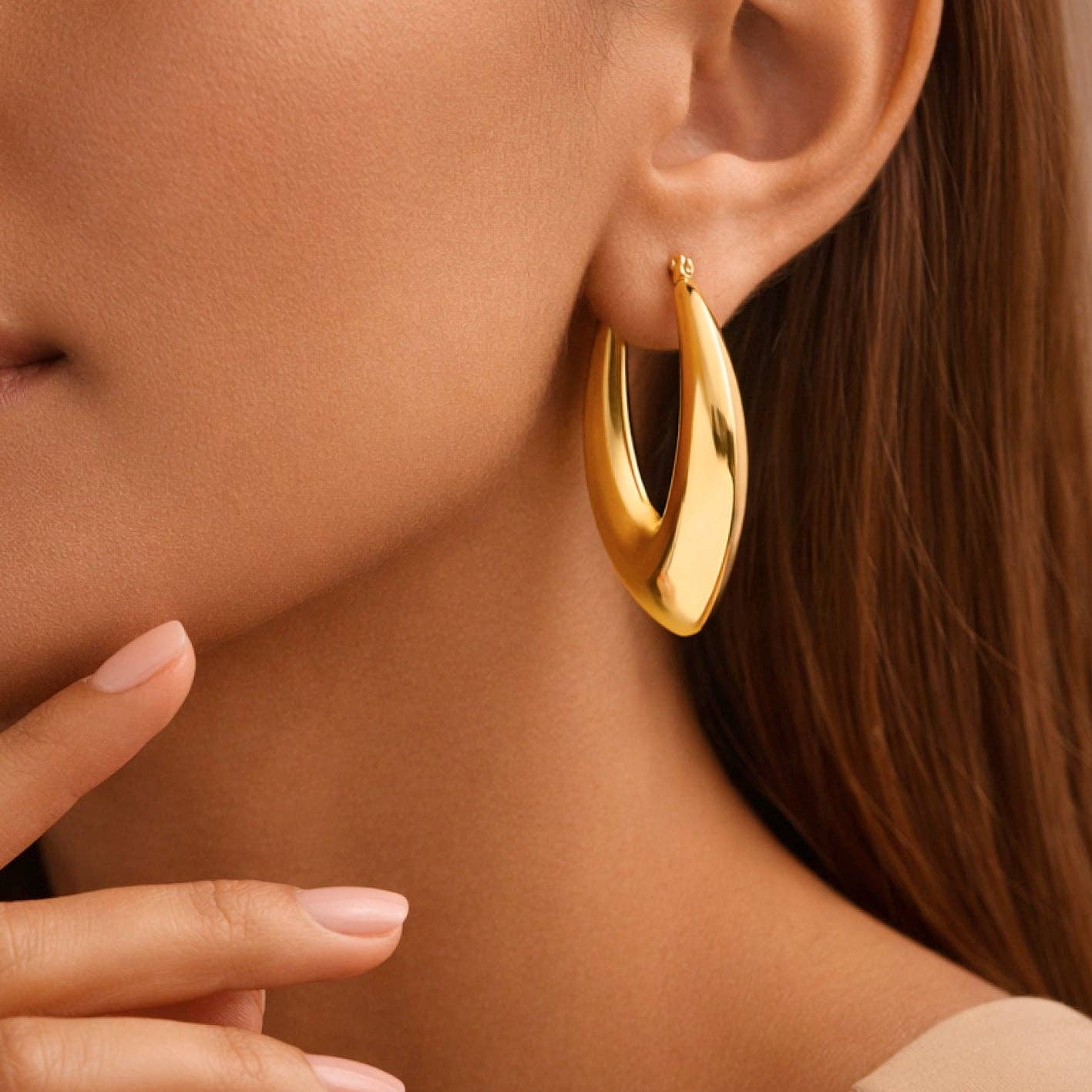 18K Gold Plated Waterproof Stainless Steel Hoop Earrings