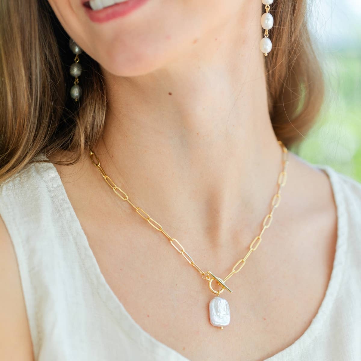 Splendid Iris - Baroque Pearl Toggle Necklace