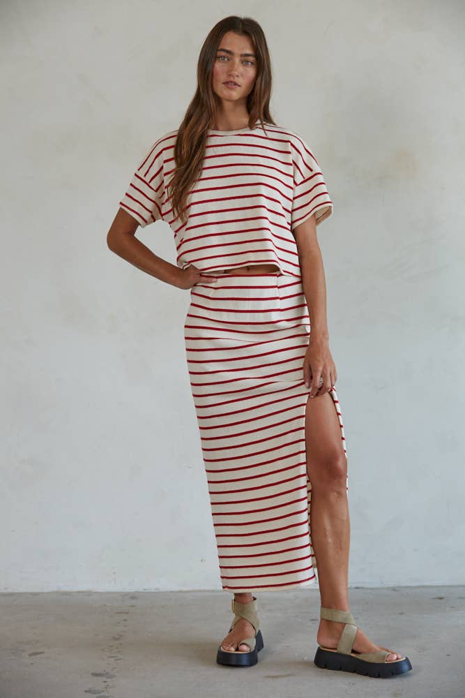 Knit Cotton Rayon Striped Short Sleeve Pullover Top