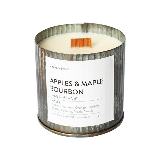 Anchored Northwest - Apples & Maple Bourbon Wood Wick Rustic Farmhouse Soy Candle: 10oz
