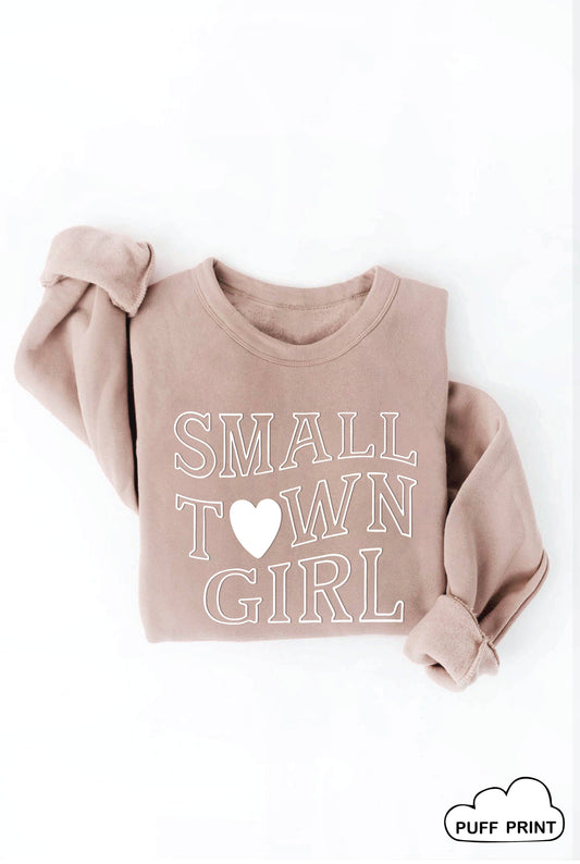 SMALL TOWN GIRL PUFF Graphic Sweatshirt: TAN