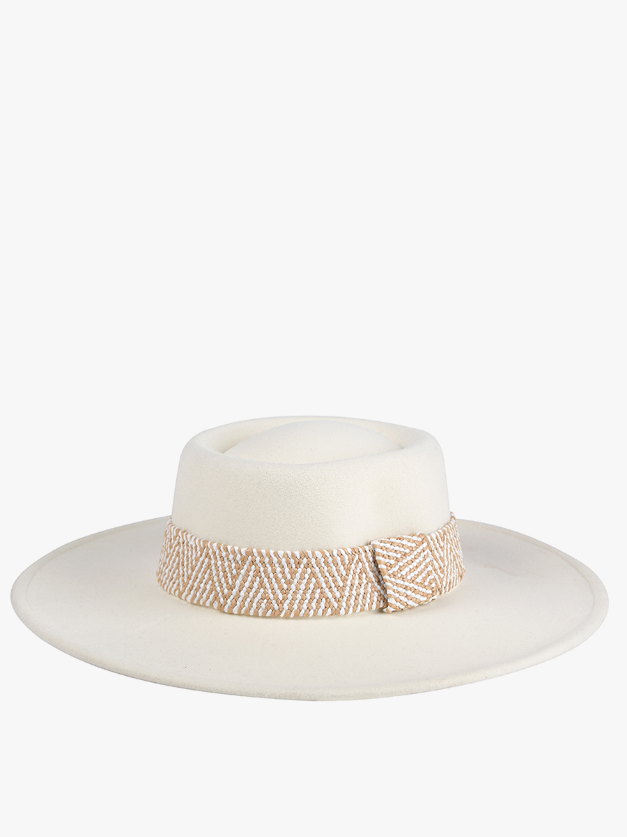 Stevie Boho Trim Wide Brim Fedora: Ivory