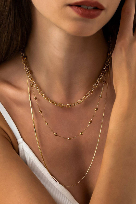 18K Gold Plated Triple Layered Chain Necklace