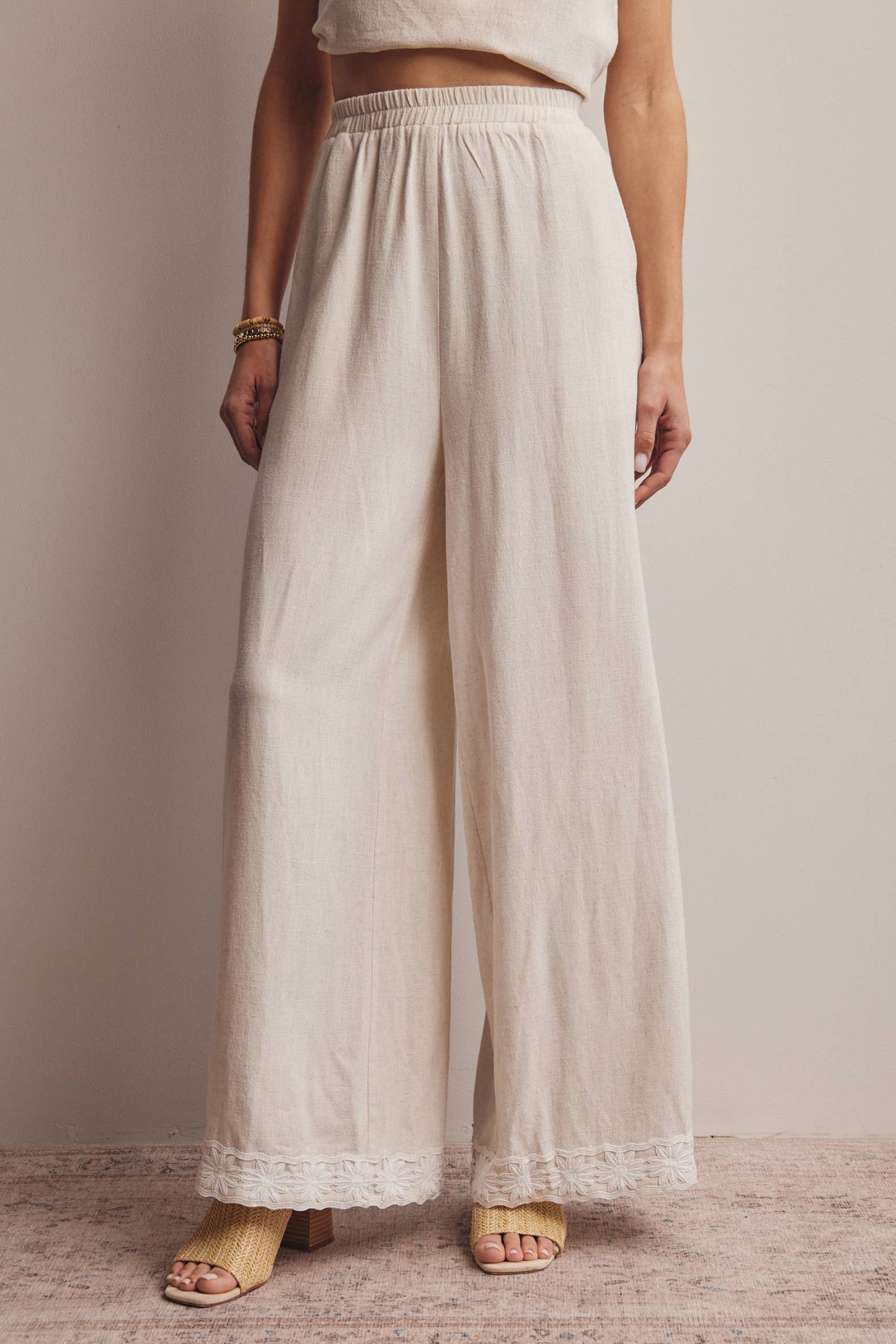 Embroidered Square-Neck Tank & Wide-Leg Pants Set