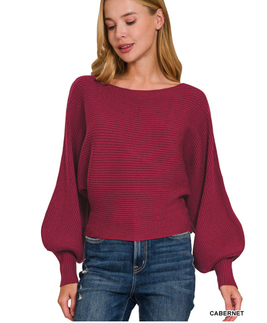 Boat Neck Balloon Sleeve Sweater
