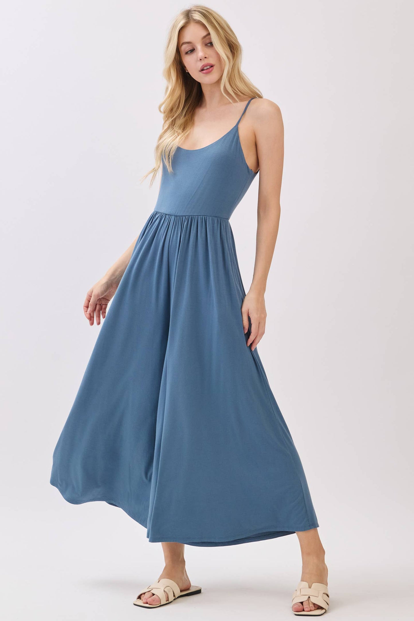 Final Touch - Flare Wide Leg Jumpsuit W/ Adjustable Strap - VJU60179: Nutshell / M