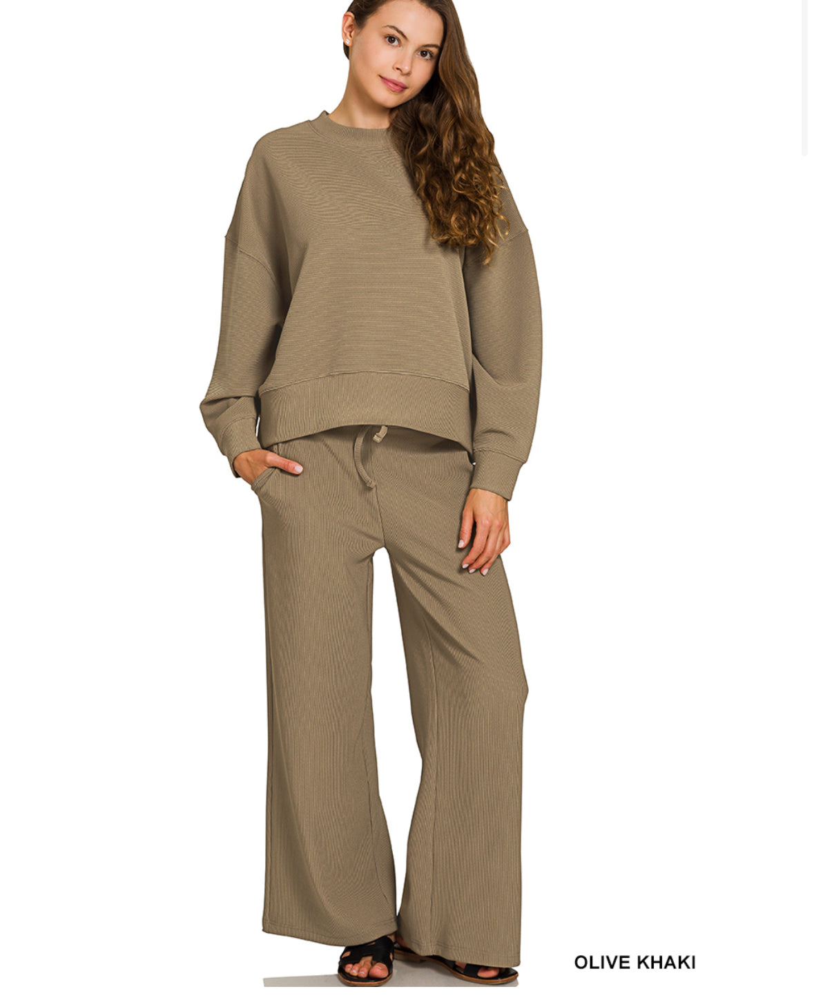 Ribbed Lounge Pants - Olive Khaki