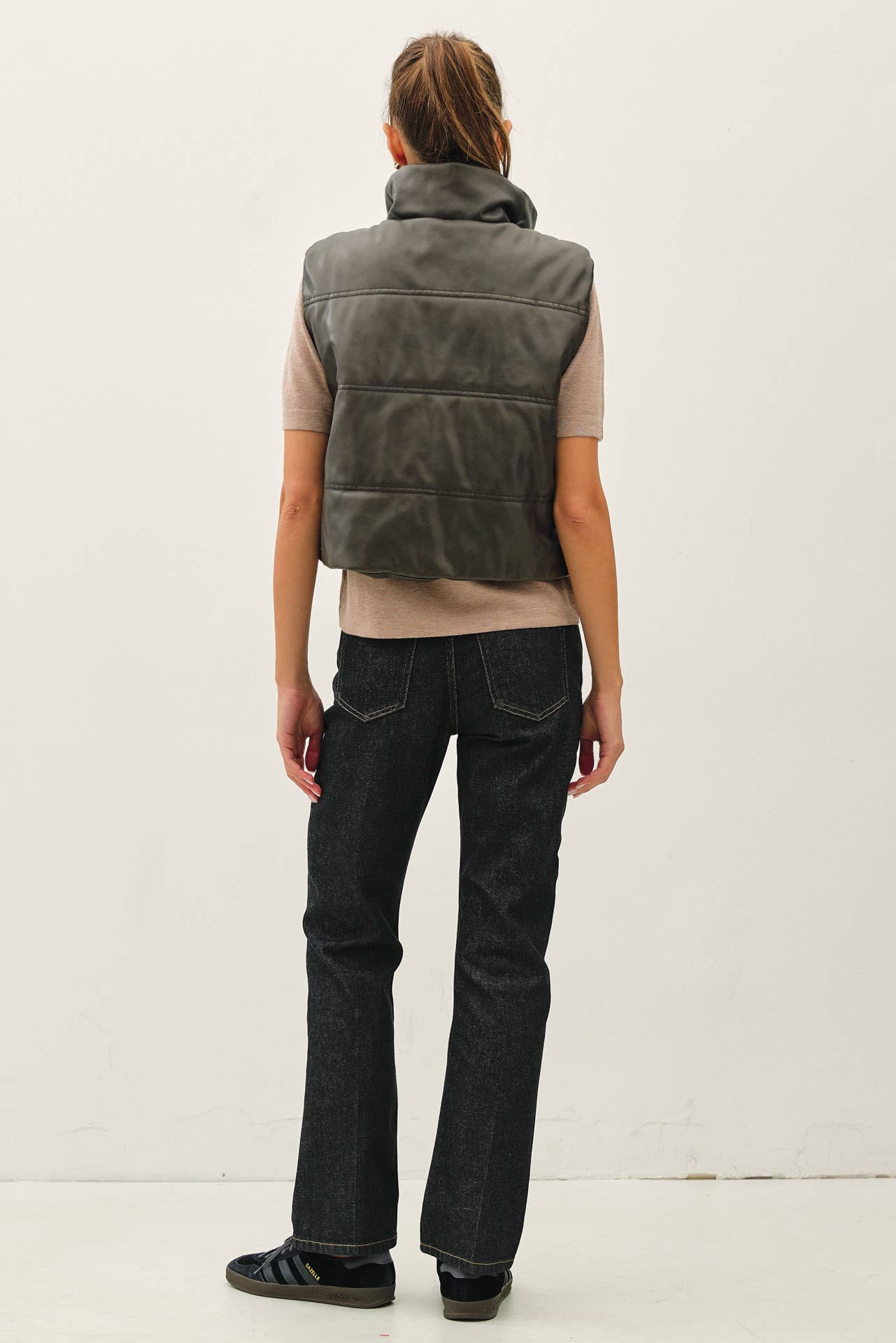 Be Cool - FAUX LEATHER PUFFER VEST : Brown / L