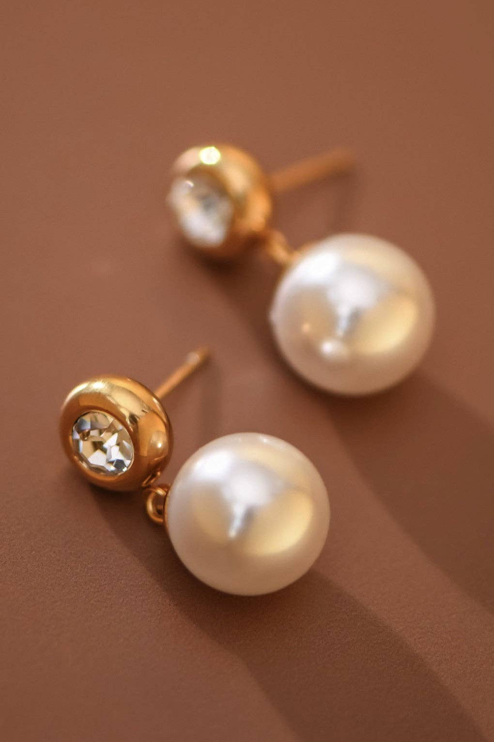 18K Gold Plated Waterproof Stainless Steel Pearl Drop Earrings