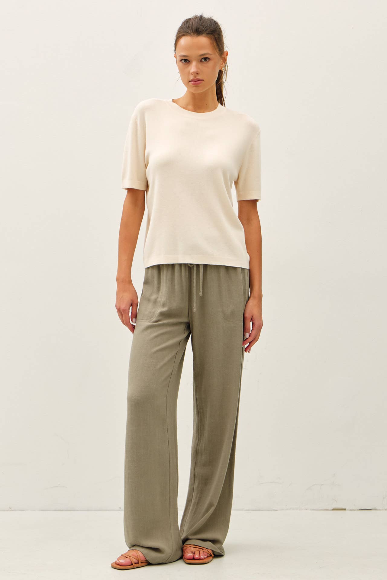 Be Cool - CASHMERE BLENDED SHORT SLEEVE SWEATER  : SLATE BLUE / L