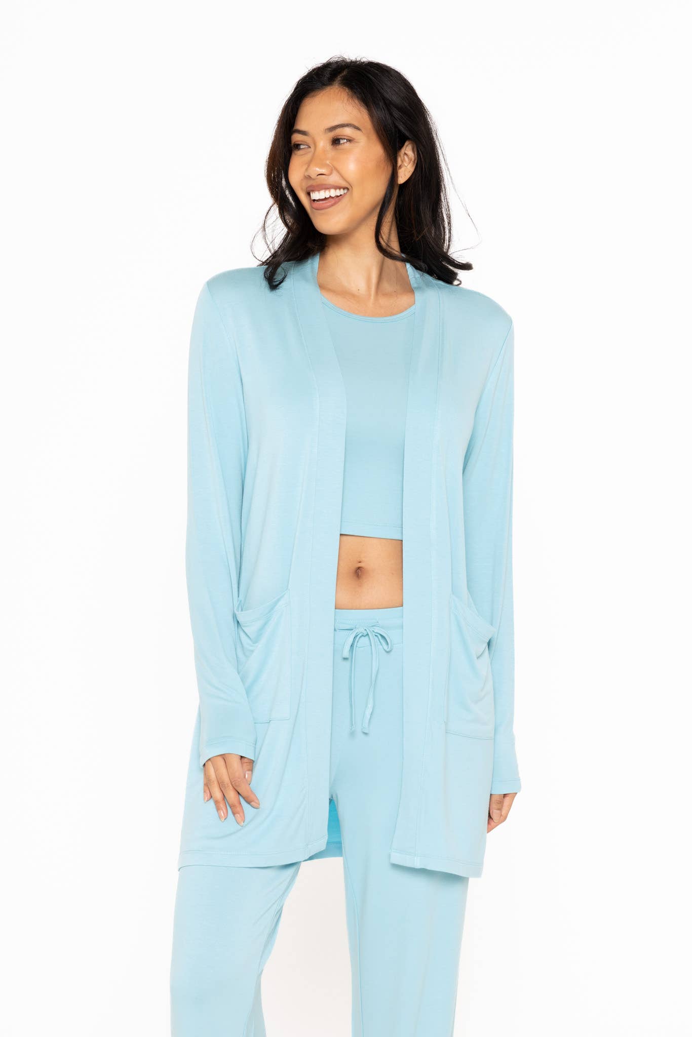 Lounge Open-Front Terry Cardigan in Bright Blue