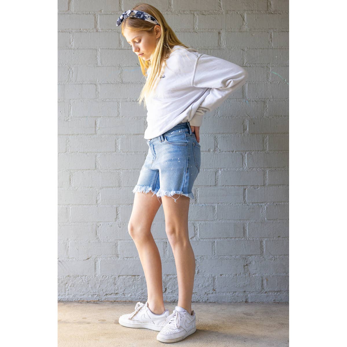 Drip Paint Denim Shorts - Girls