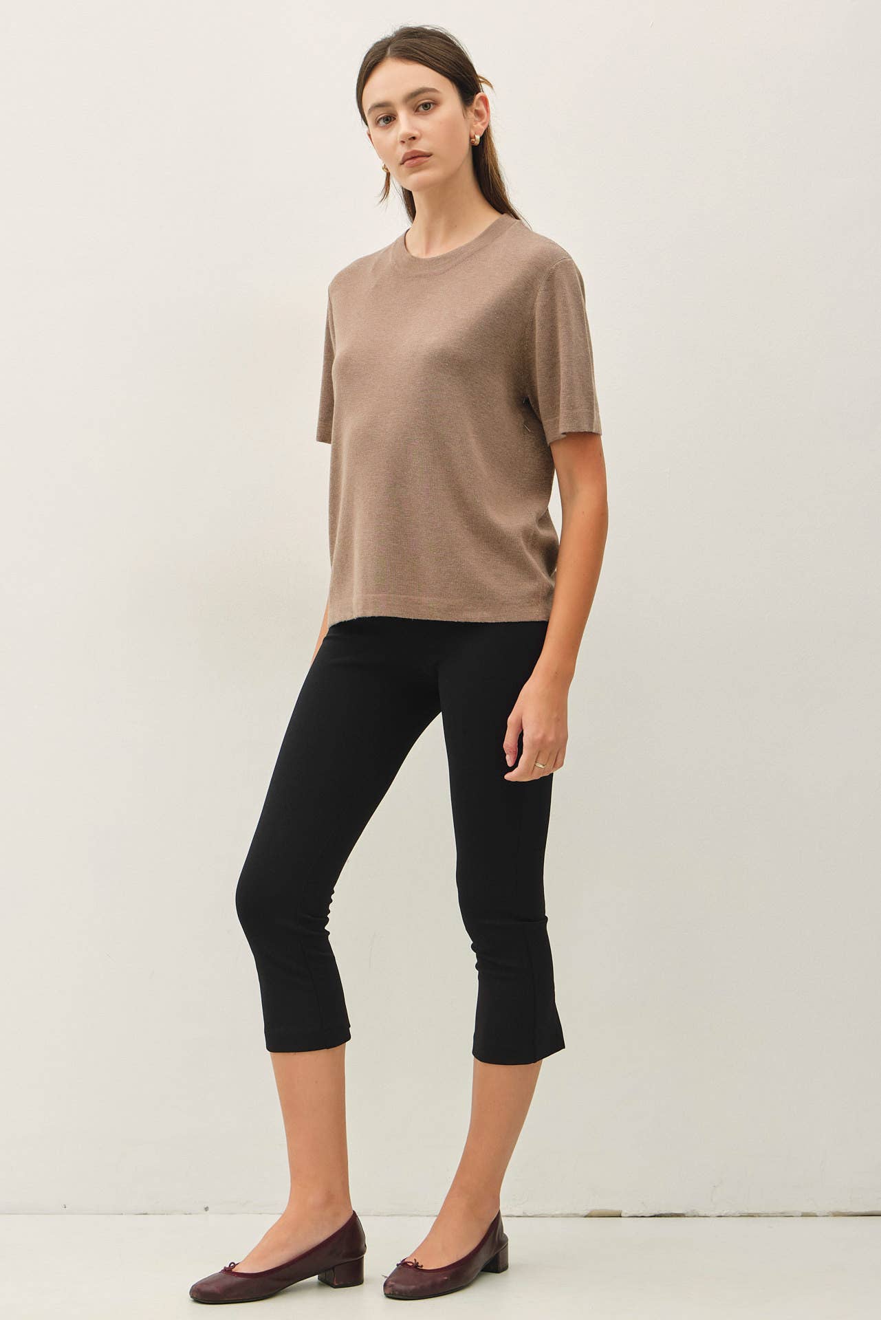 Be Cool - CASHMERE BLENDED SHORT SLEEVE SWEATER  : SLATE BLUE / L
