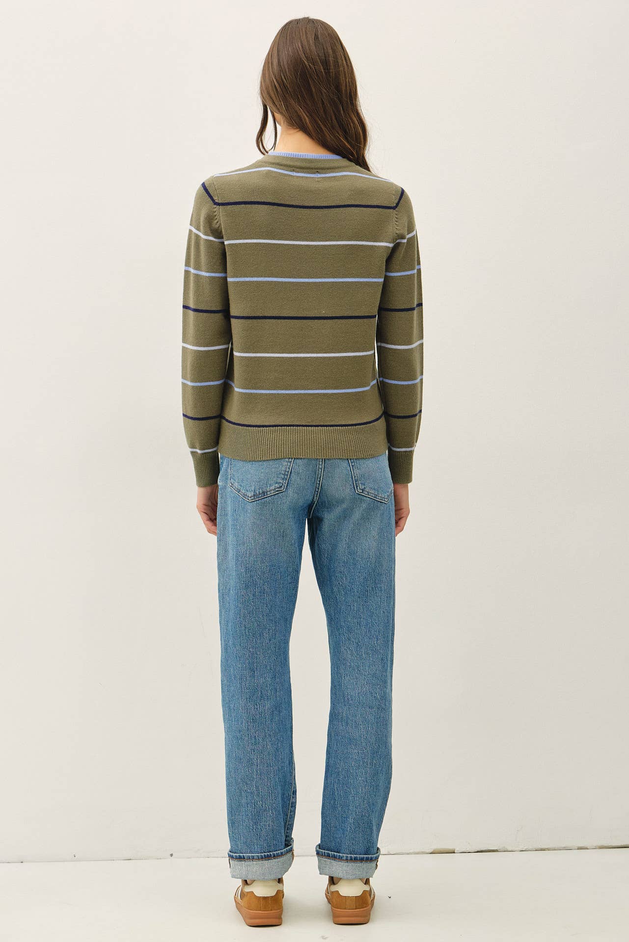 Be Cool - DOUBLE LAYERED LOOK  STRIPE SWEATER TOP : IVORY / M