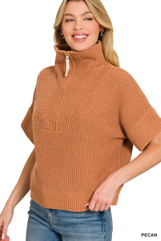 Half-Zip Short Sleeve Sweater