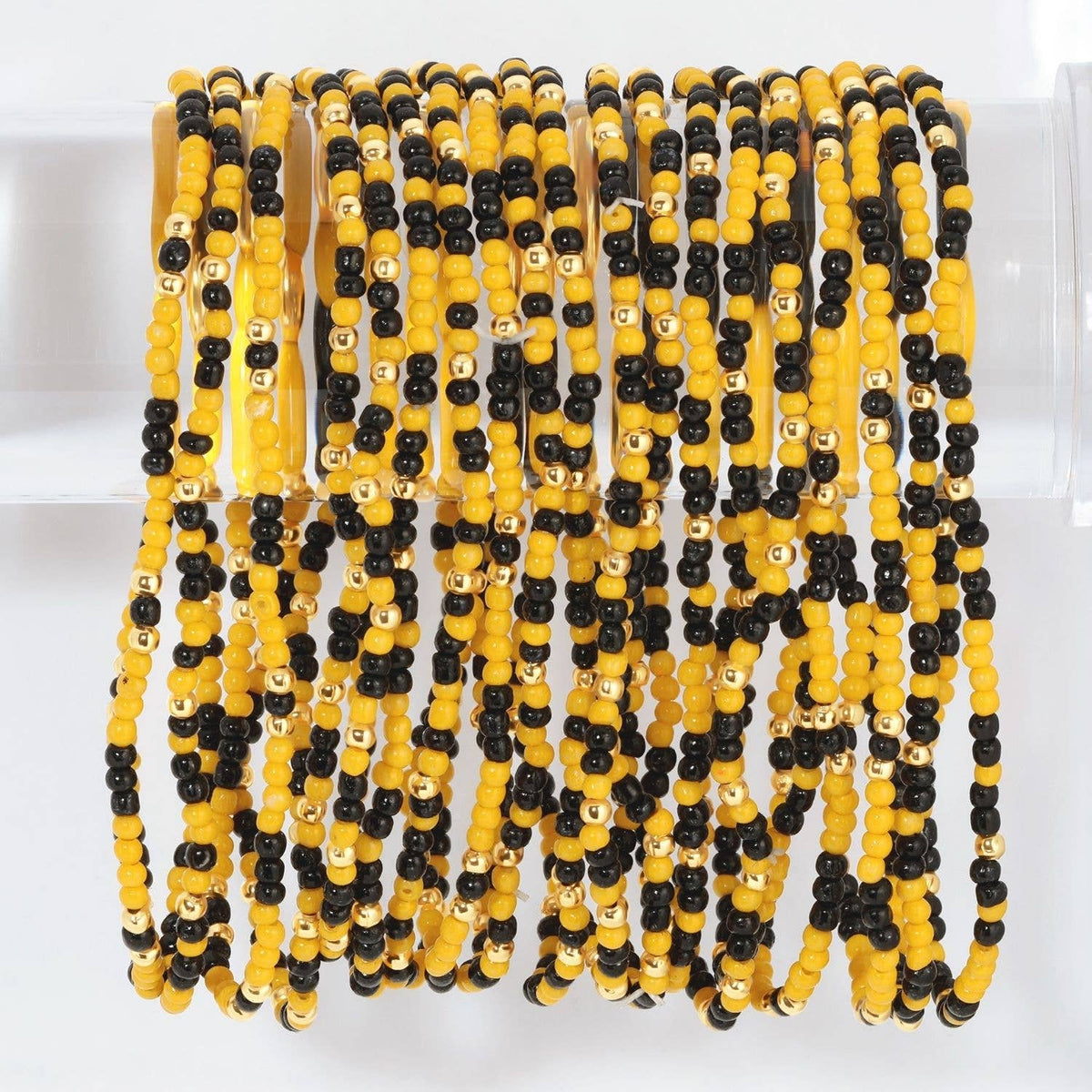 Splendid Iris - Stretch Seed Bead GAME DAY Bracelets: Black/Orange
