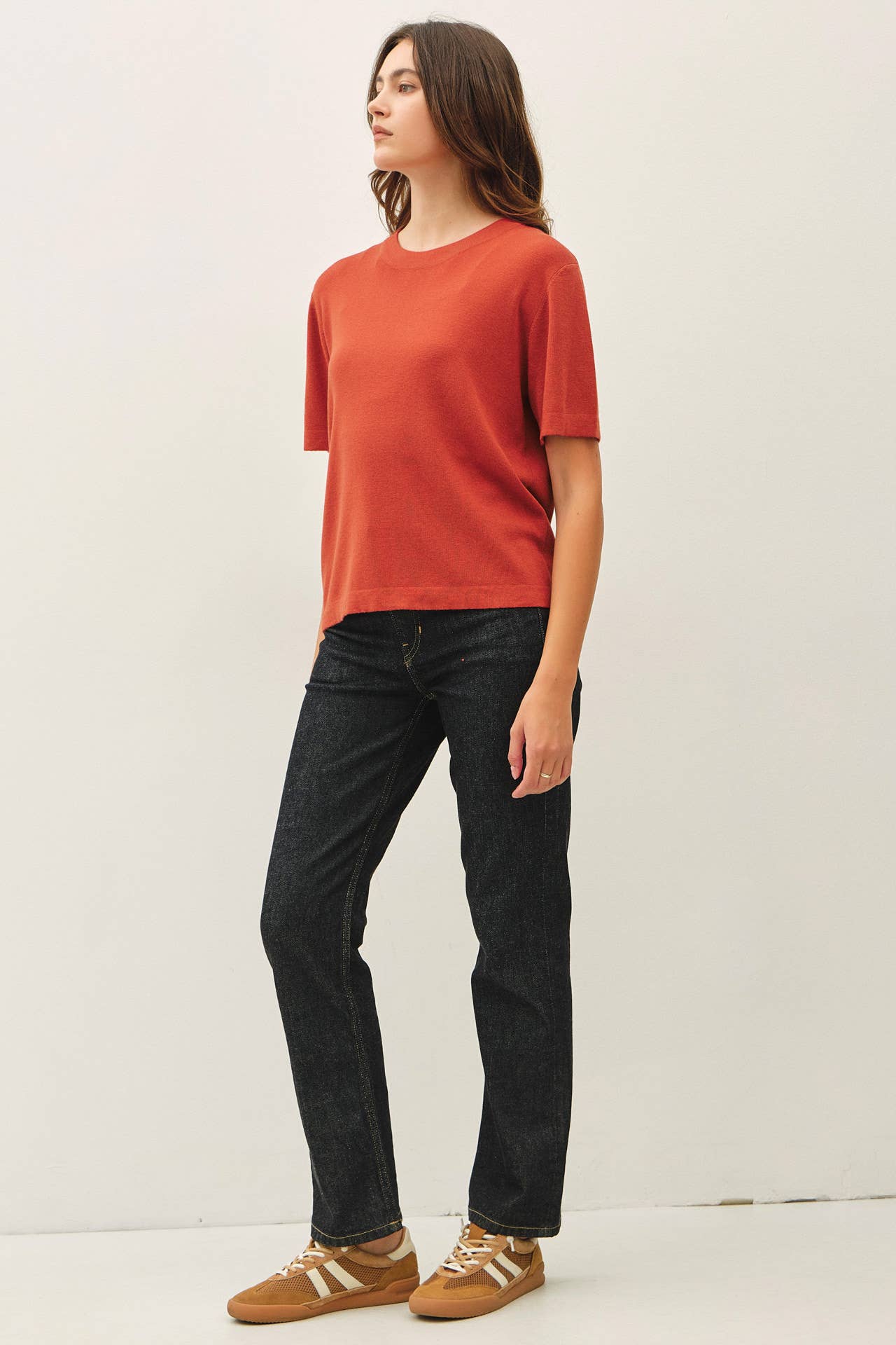 Be Cool - CASHMERE BLENDED SHORT SLEEVE SWEATER  : SLATE BLUE / L