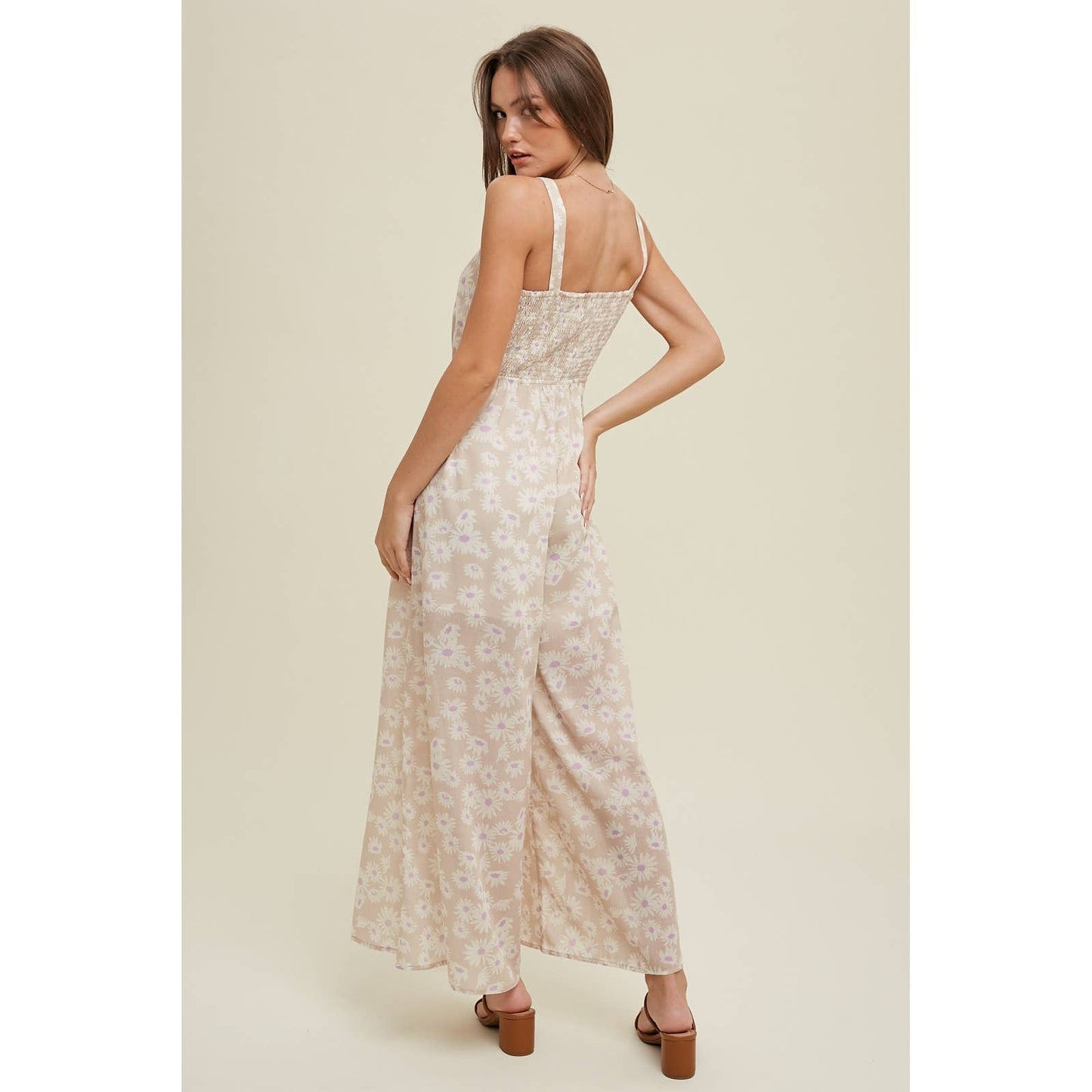 Floral Jumpsuit with Smocked Back Detail