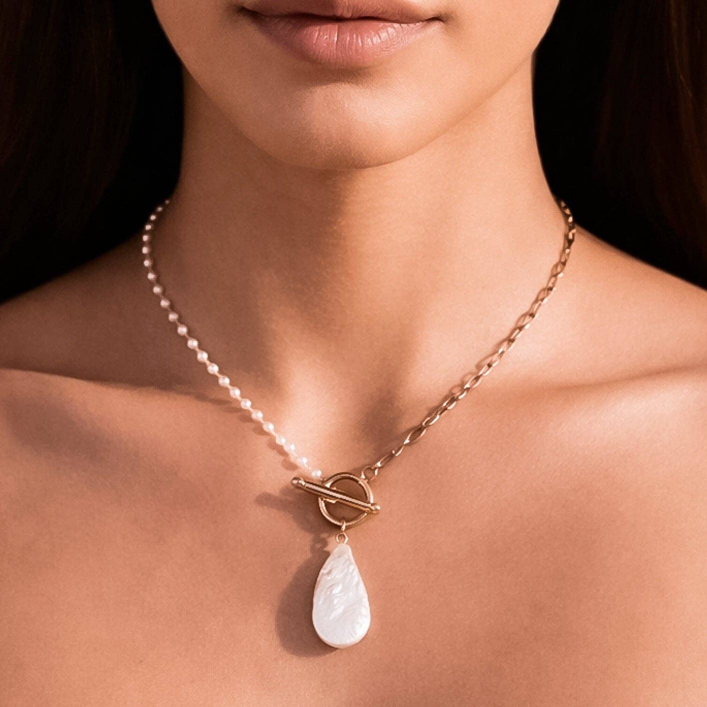 Dainty 18K Gold Plated Stainless Steel Pearl Beaded Chain Necklace