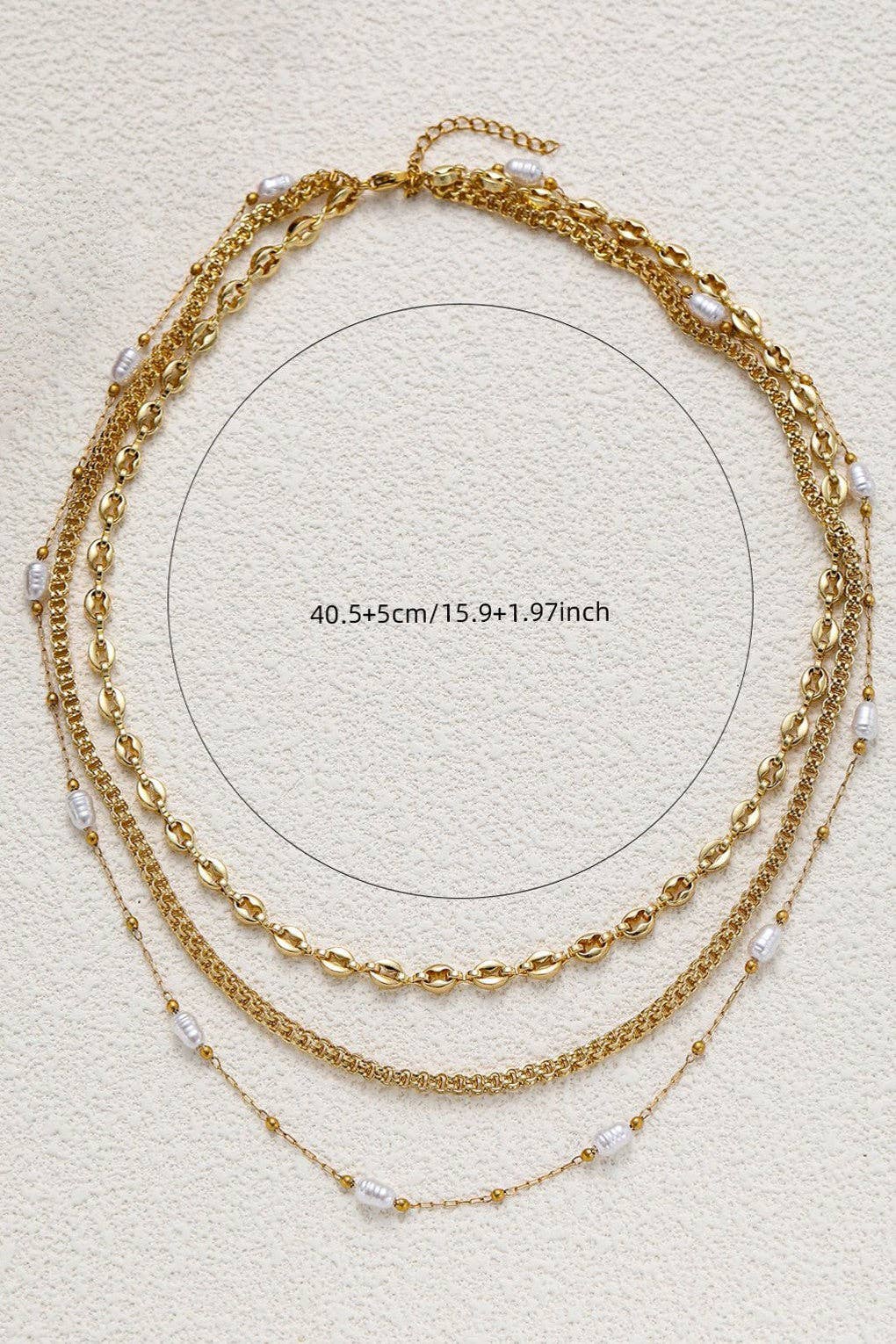 18K Gold Plated Triple Layered with Pearl String Necklace