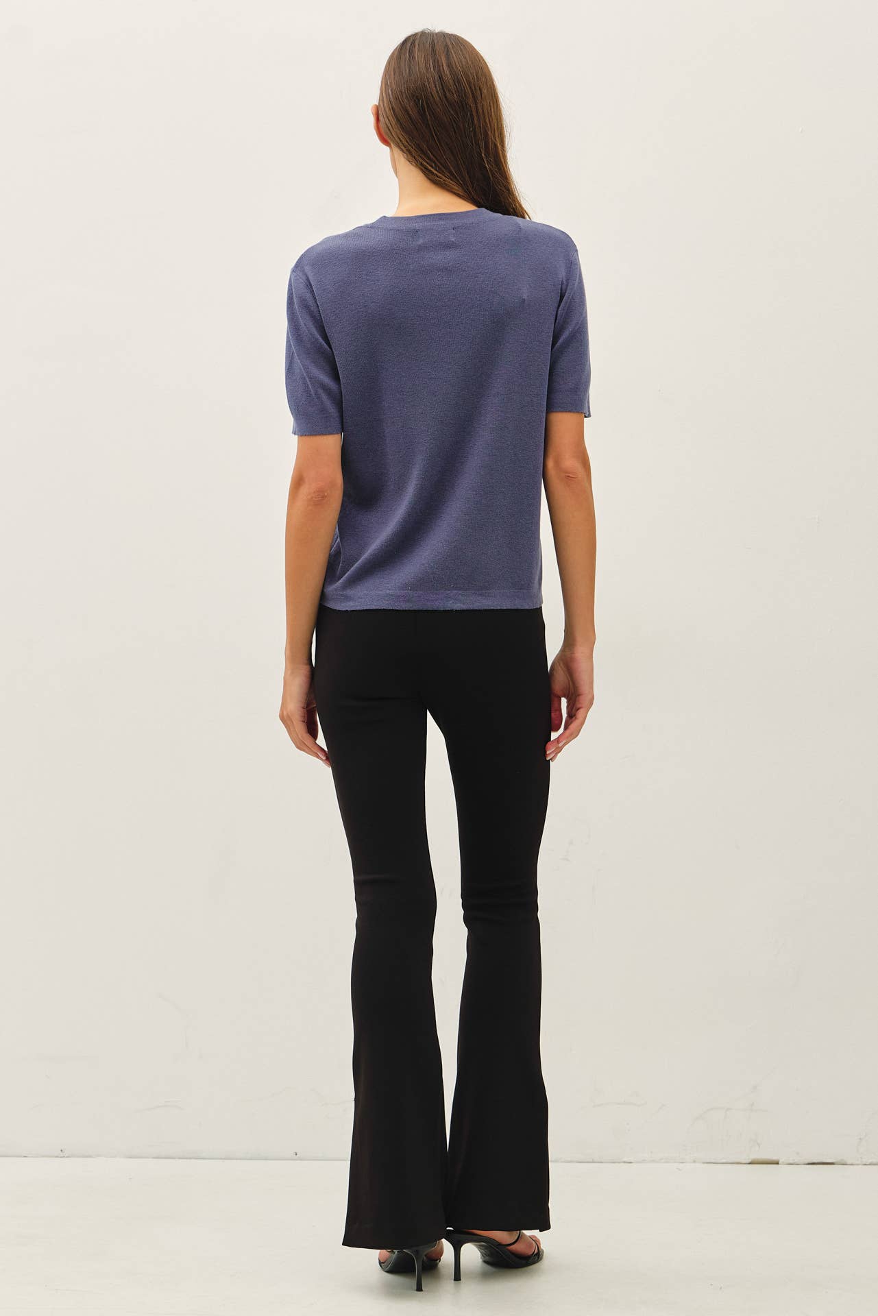 Be Cool - CASHMERE BLENDED SHORT SLEEVE SWEATER  : SLATE BLUE / S