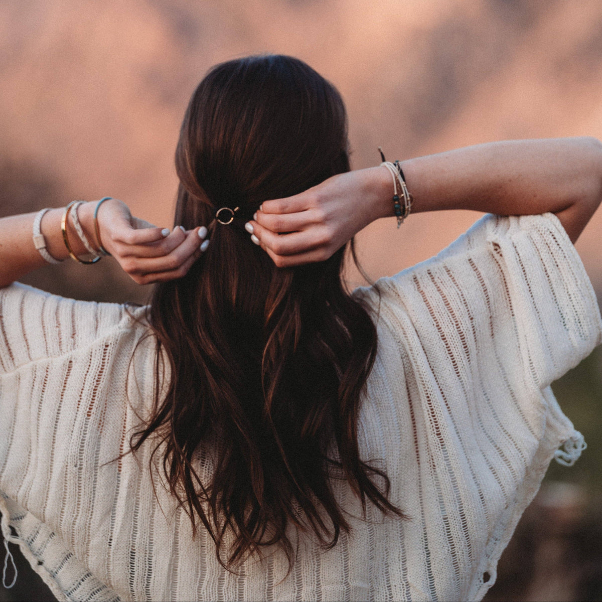 K'lani hair tie bracelets - "Flirt" Polka Dot in Cream & Black with Green Accent Hair Tie Bracelets: Small