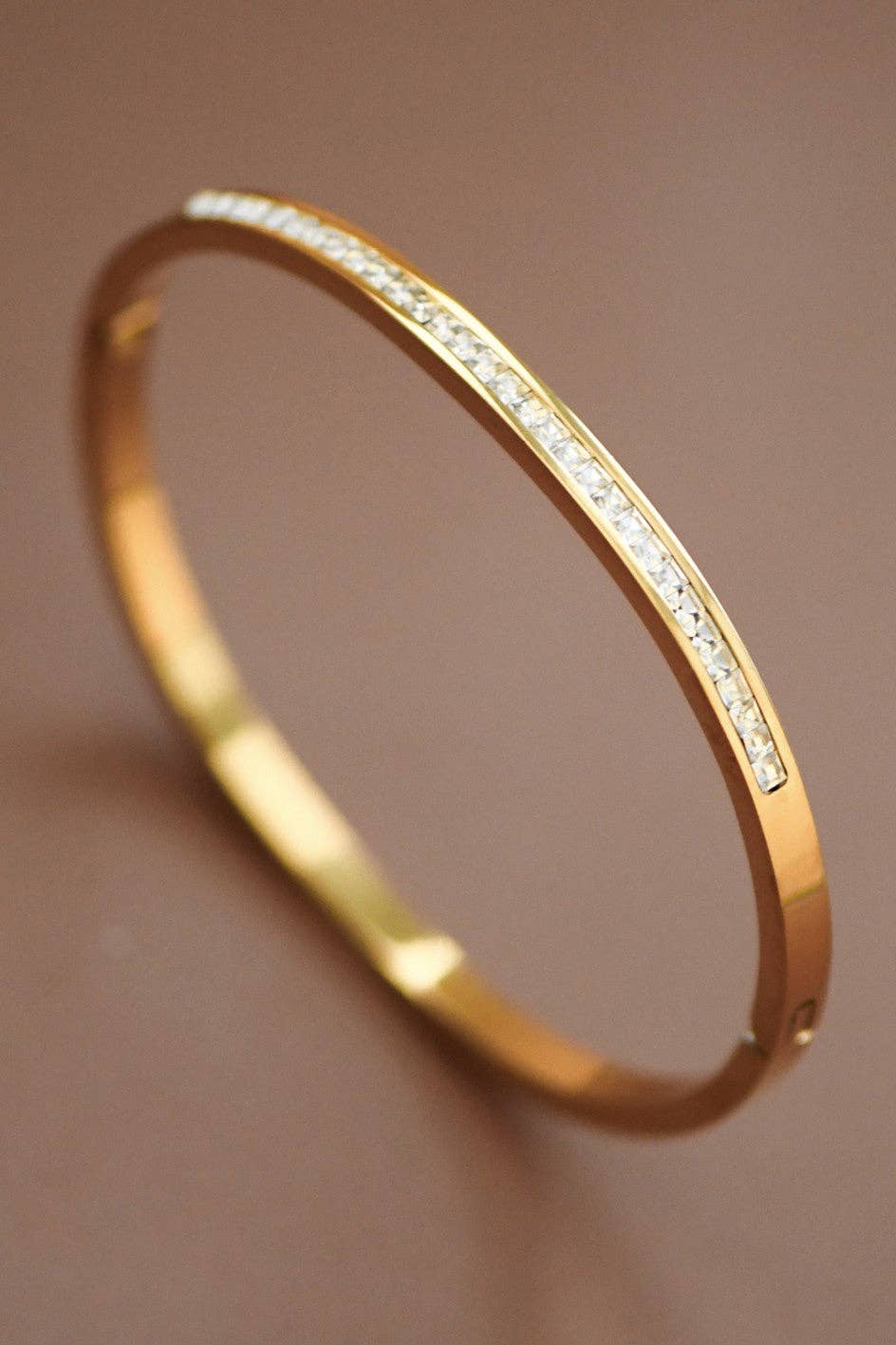 18K Gold Plated Waterproof Stainless Steel Hinged Bangle Bracelet