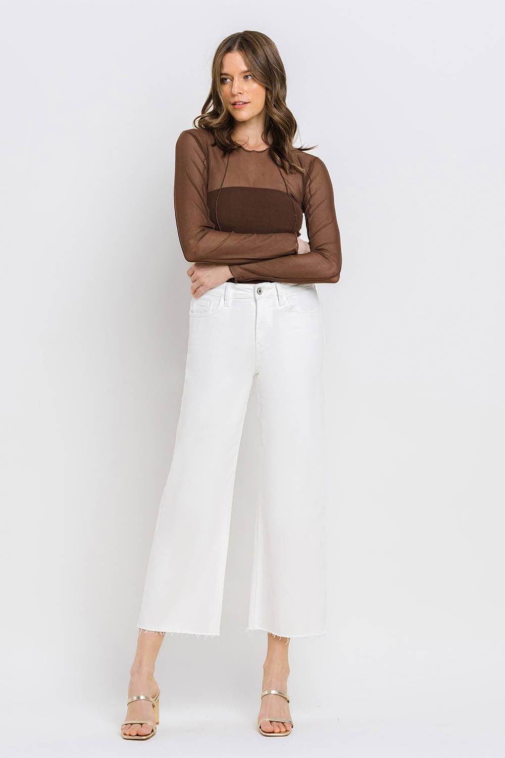 VERVET by FLYING MONKEY - HIGH RISE CROP WIDE LEG JEANS T5894WH: OPTIC WHITE / 27