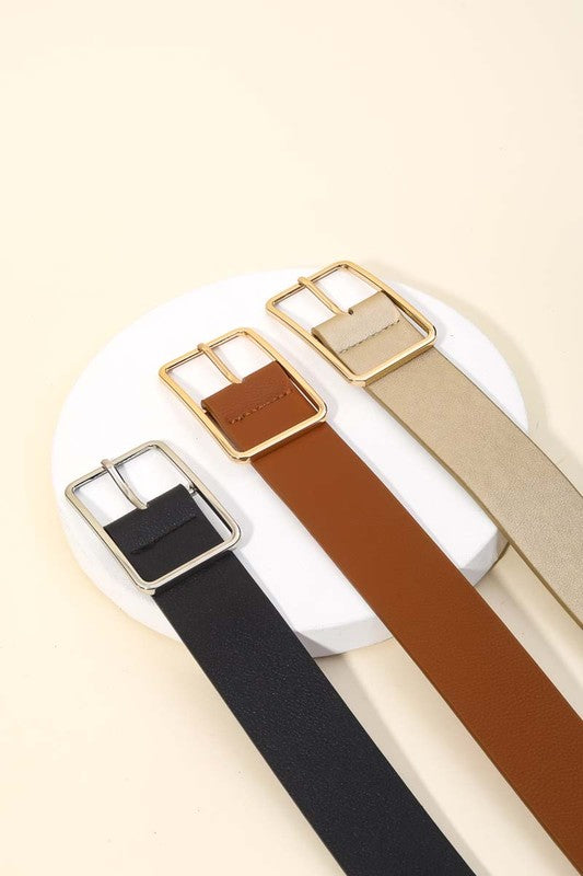 Faux Leather Rectangle Cutout Buckle Fashion Belt