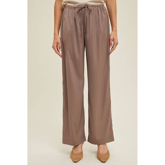 Straight Satin Pants in Espresso