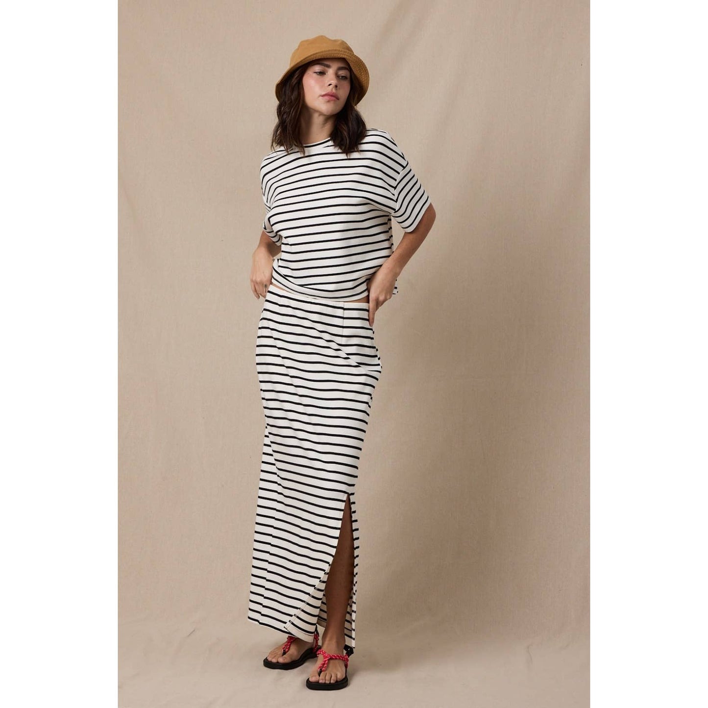Striped Knit Top and Skirt Set
