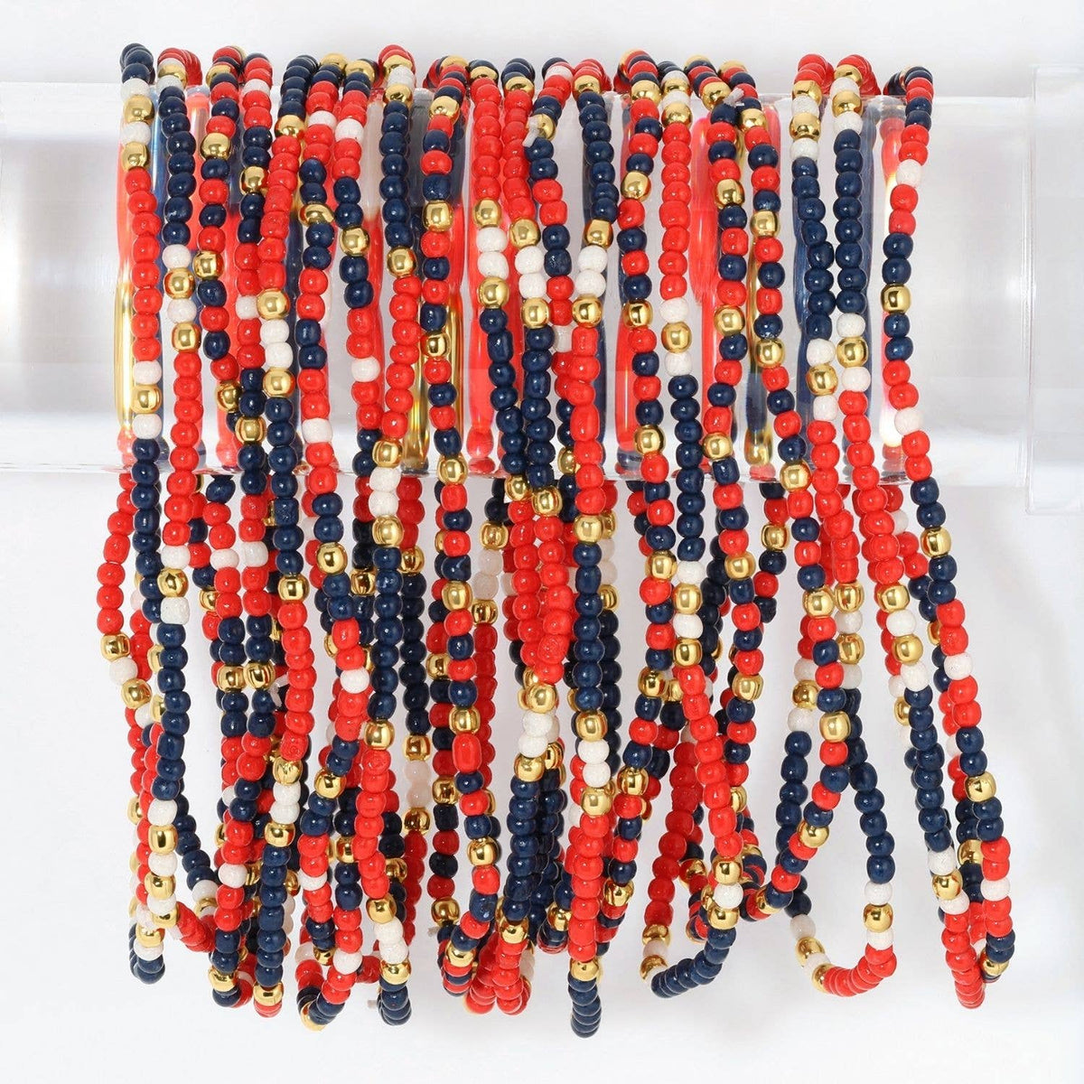 Splendid Iris - Stretch Seed Bead GAME DAY Bracelets: Red/Black/White