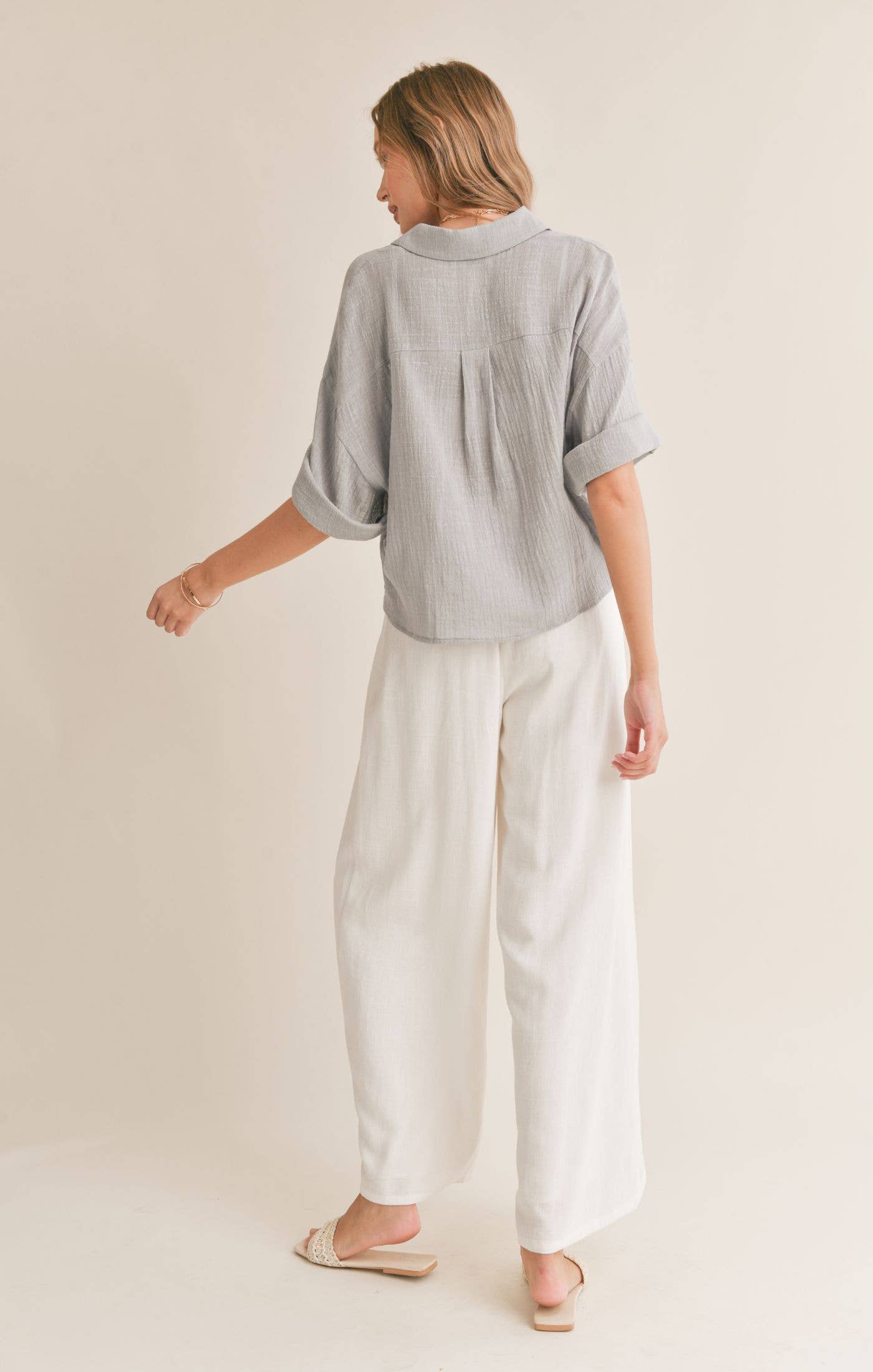 Bird Song Cuffed Boxy Oversized Shirt in Cloud Blue