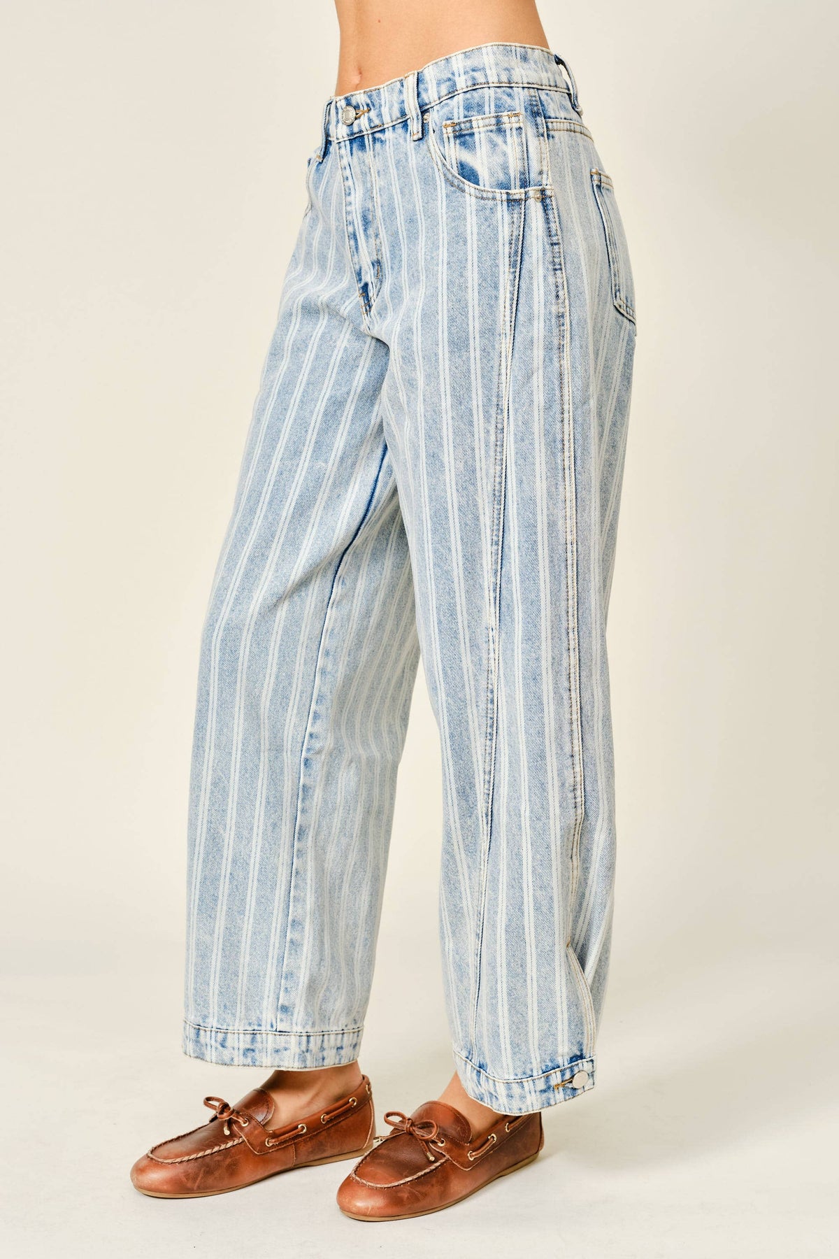 Aaron & Amber - AJP5469D STRIPED DENIM BALLOON WASHED JEANS: STRIPE DENIM / S-M-L (2-2-2)