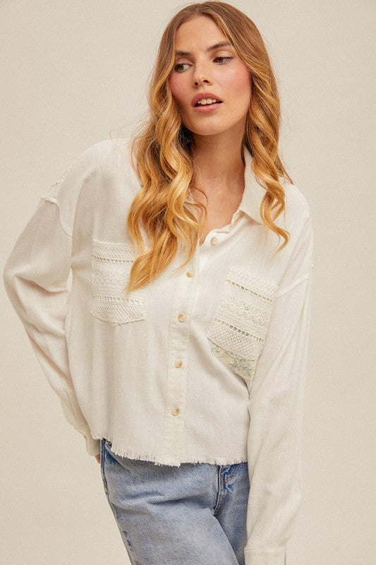 Ditsy Floral Print Contrast Button Down