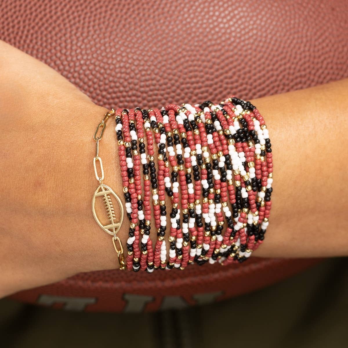 Splendid Iris - Stretch Seed Bead GAME DAY Bracelets: Black/Orange