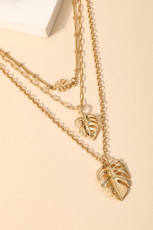 Layered Monstera Leaf Charm Necklace
