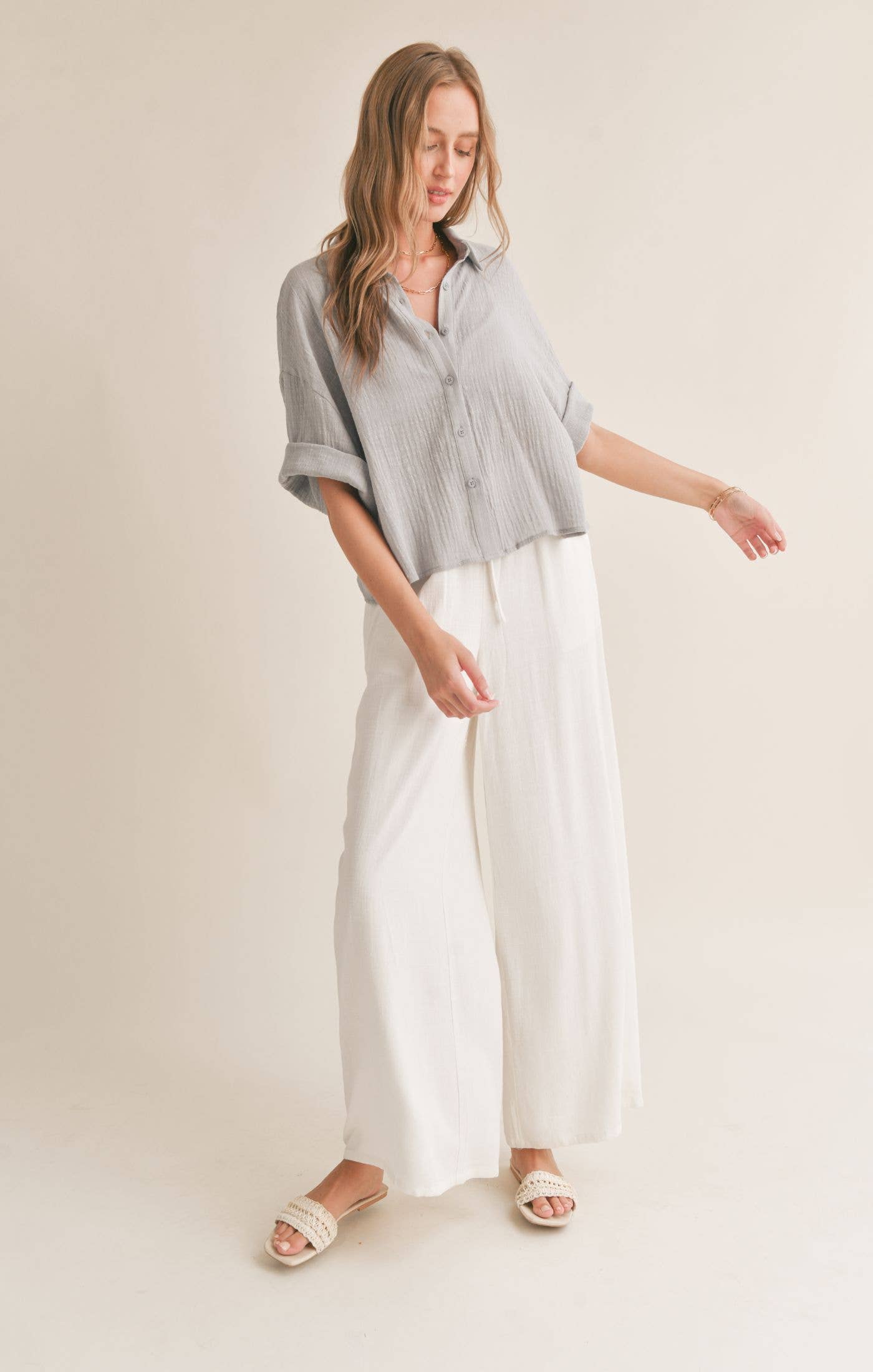 Bird Song Cuffed Boxy Oversized Shirt in Cloud Blue