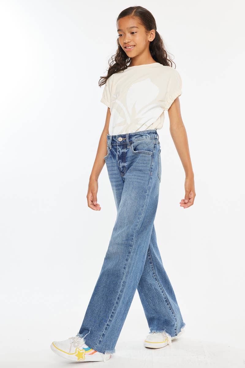 Girls High Rise Slim Wide Leg Jeans