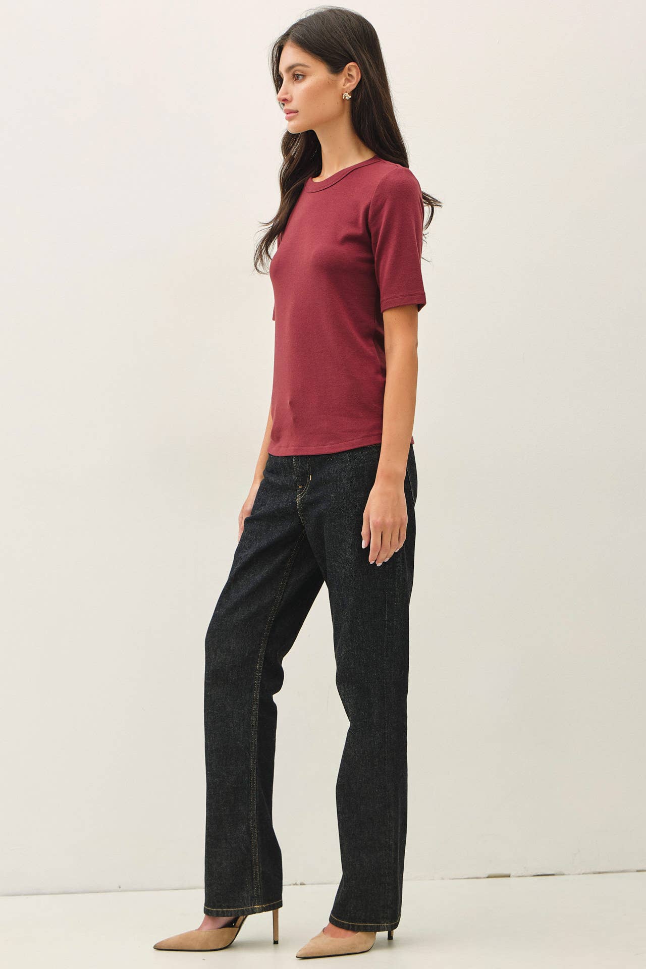 Be Cool - [NEW COLOR]ULTRA SOFT BASIC SHORT SLEEVE TOP : WINE / M