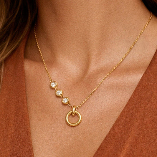 18K Gold PVD Plated Stainless Steel Circle Pendant Necklace