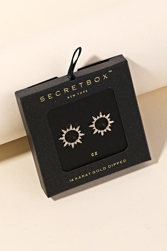 Secret Box Pave Circle Sun Stud Earrings